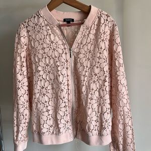Torrid Zip Up Pink Lace Bomber Jacket Floral Women’s Size 1 1X